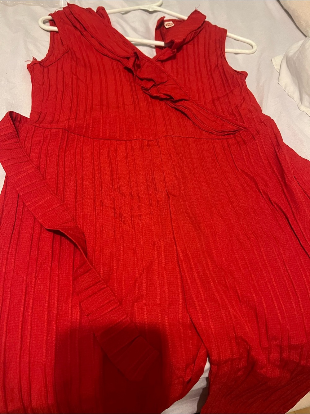 Red Ruffled Sleeveless Jumpsuit - Picture 9 of 12